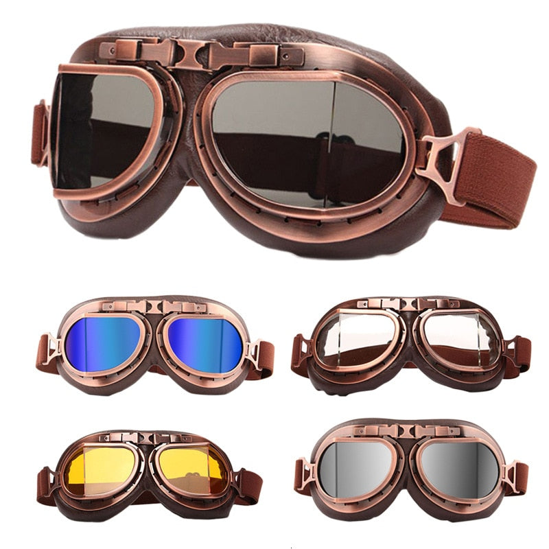 Motorcycle Goggles Glasses Retro Vintage Classic Moto Goggles For Harley Pilot Steampunk ATV Bike Copper Helmet - Mall4Me