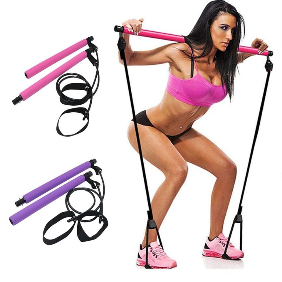 New Fitness Sport Pilates Bar Kit Gym Workout Stick Pilates Exercise Bar Kit with Resistance Band Body Building Puller Yoga Rope - Mall4Me