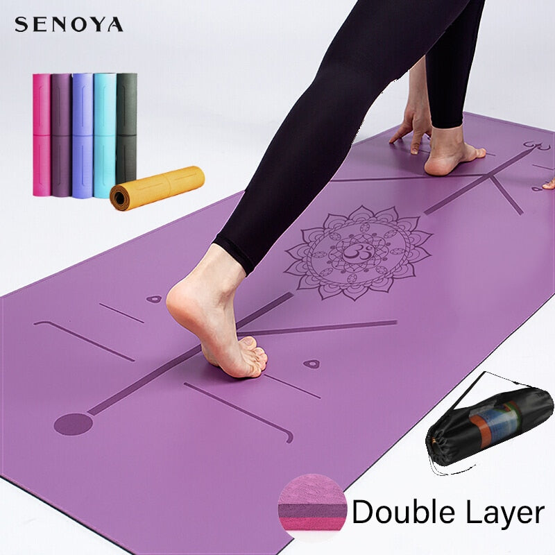 TPE Yoga Double Layer Non-Slip Mat Yoga Exercise Pad with Position Line For Fitness Gymnastics and Pilates - Mall4Me