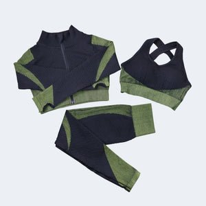 Fitness Suits Yoga Women Outfits 3pcs Sets Long Sleeve Shirt+Sport Bra+Seamless Leggings Workout Running Clothing Gym Wear,LF051 - Mall4Me