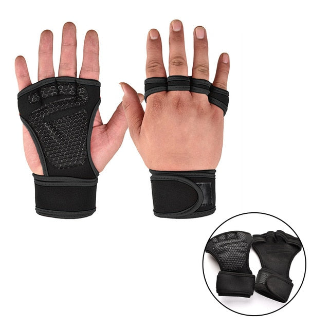 New 1 Pair Weight Lifting Training Gloves Women Men Fitness Sports Body Building Gymnastics Grips Gym Hand Palm Protector Gloves - Mall4Me