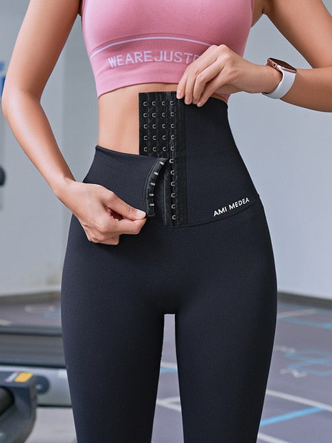 Fitness women corset hip lift postpartum high waist tights yoga pants Waisted Workout leggings Women Gym Running Training Tights - Mall4Me