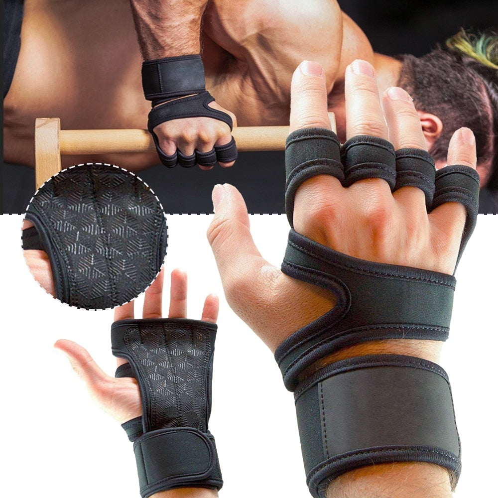 New 1 Pair Weight Lifting Training Gloves Women Men Fitness Sports Body Building Gymnastics Grips Gym Hand Palm Protector Gloves - Mall4Me