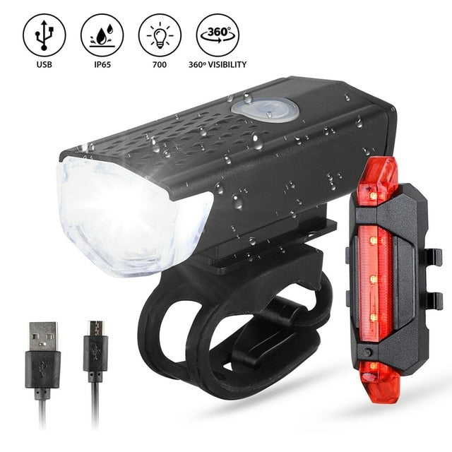 Bike Light USB LED Rechargeable Set Mountain Cycle Front Back Headlight - Mall4Me