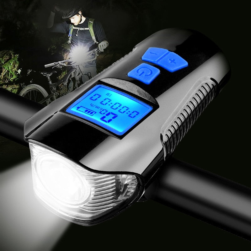 Waterproof Bicycle Light USB Charging Bike Front Flashlight Handlebar With Horn Speed Meter LCD Screen - Mall4Me