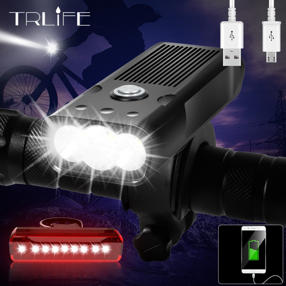 5200mAh Bicycle Light  USB Rechargeable Bike Lamp IPX5 Waterproof LED Headlight as Power Bank MTB Bike Accessories - Mall4Me