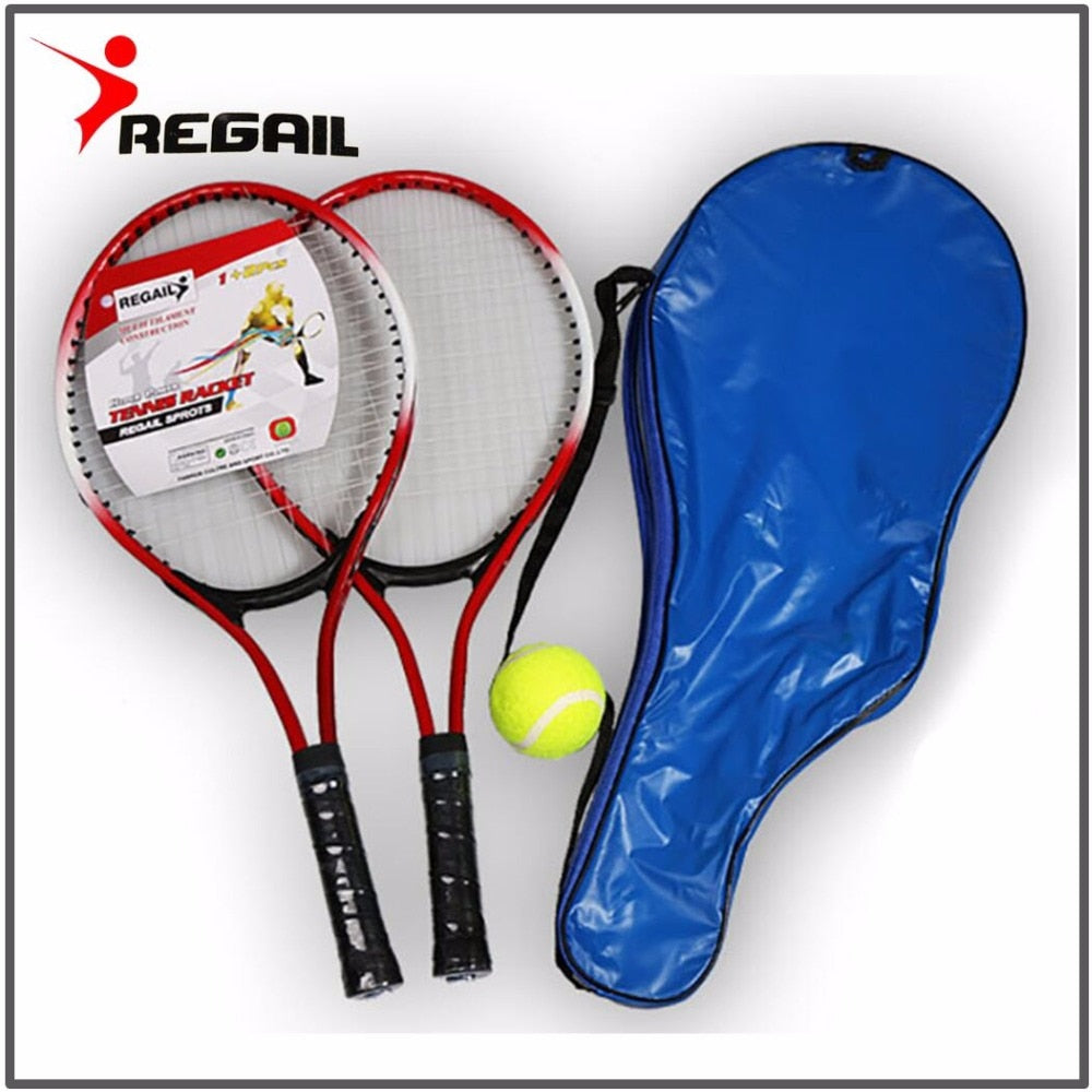 Set of 2 Teenager's Tennis Racket For Training raquete de tennis Carbon Fiber Top Steel Material tennis string with Free ball - Mall4Me