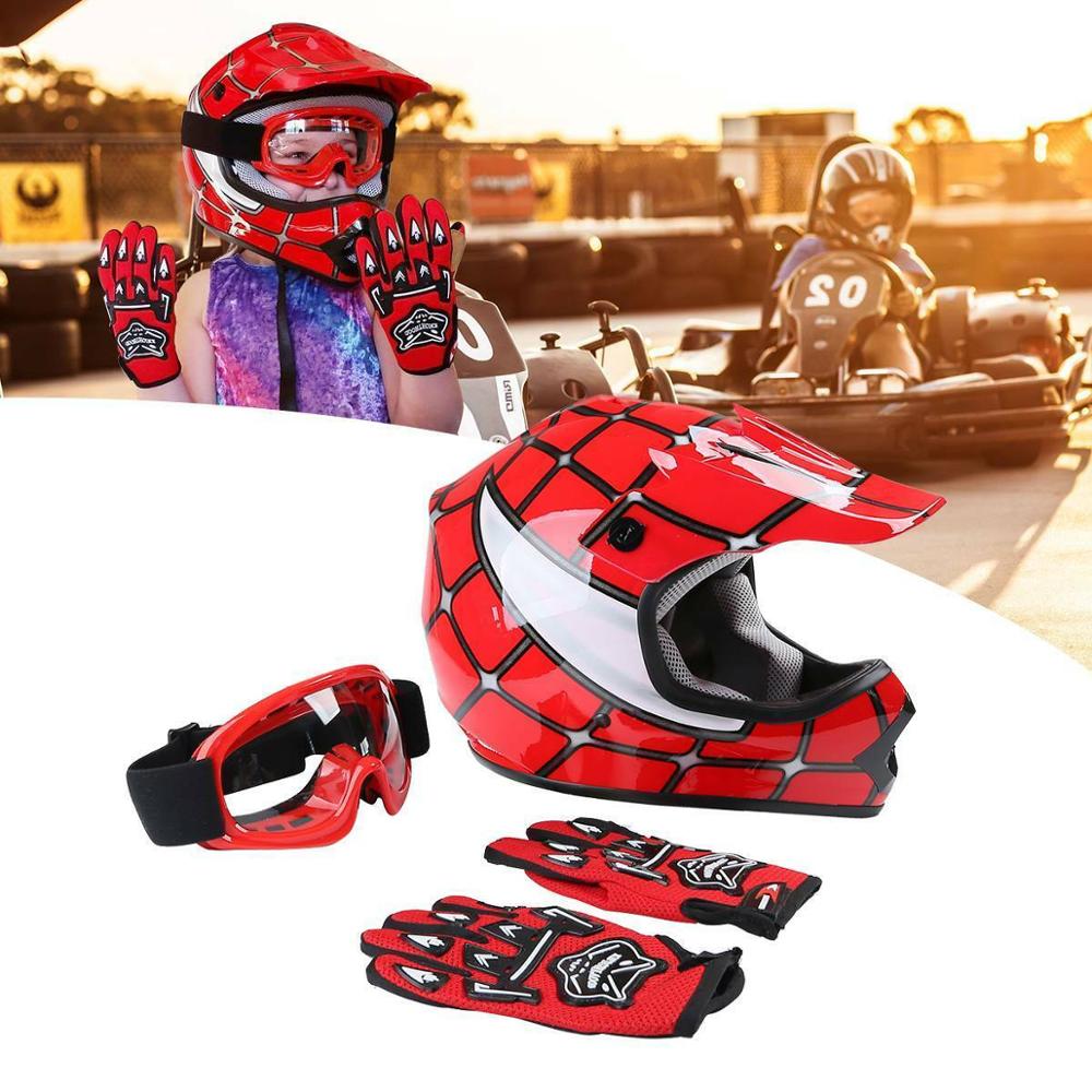 Motorcycle DOT Sports Safty Helmet Youth Kid Child Red Spider Net Dirt Bike Motocross ATV Helmet Goggles+Gloves S~XL full face - Mall4Me