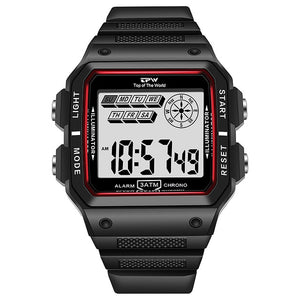 Shock Resistant Watches 3ATM Waterproof Alarm Chrono Rectangle Dial Canlender Black Light Tough Structure - Mall4Me