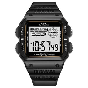 Shock Resistant Watches 3ATM Waterproof Alarm Chrono Rectangle Dial Canlender Black Light Tough Structure - Mall4Me