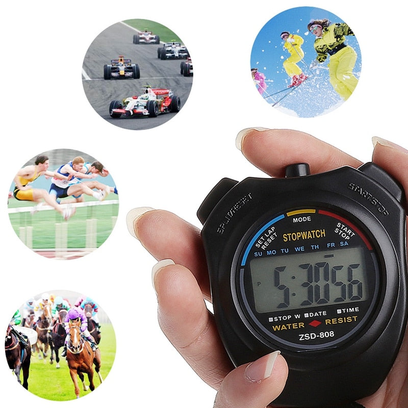 Handheld Digital LCD Sports Stopwatch Chronograph Counter Timer w/Strap - Mall4Me